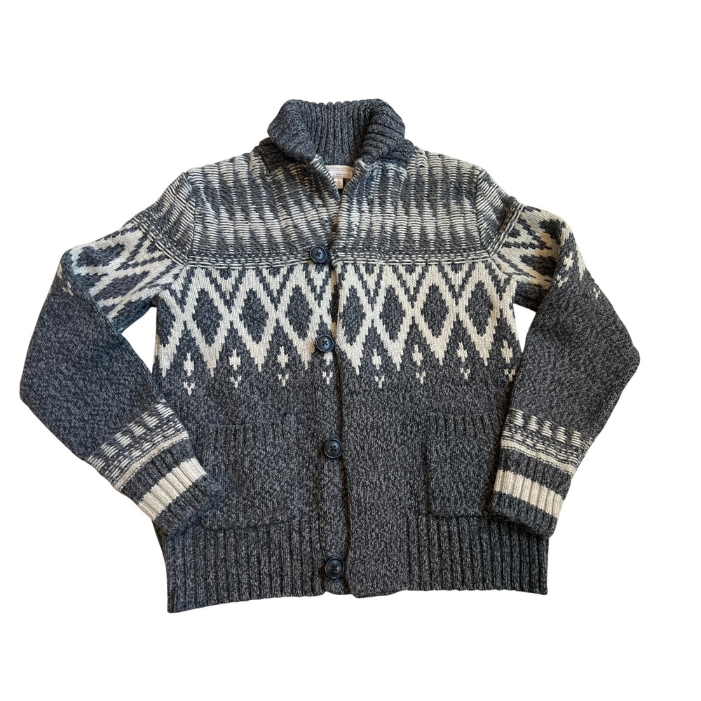 GAP Chunky Wool Blend Gray/White Fair Isle Nordic Grandpa Cardigan Sweater SZL